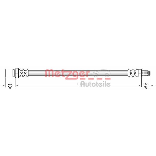 Слика на црево за кочница METZGER 4110489 за Fiat Doblo Cargo 223 1.9 D (223ZXB1A) - 63 коњи дизел