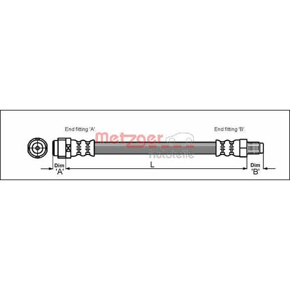 Слика на црево за кочница METZGER 4110574 за Mercedes C-class Saloon (w202) C 230 Kompressor (202.024) - 193 коњи бензин