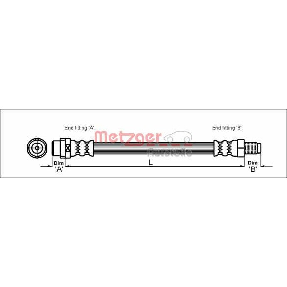 Слика на црево за кочница METZGER 4110578 за Mercedes C-class Estate (s202) C 220 T D (202.182) - 95 коњи дизел