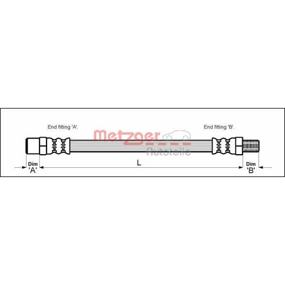 Слика на црево за кочница METZGER 4110580 за VW Polo 2 Coupe (86c,80) 1.3 - 75 коњи бензин