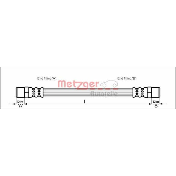 Слика на црево за кочница METZGER 4110594 за Volvo S70 Saloon (P80) 2.0 Turbo - 226 коњи бензин