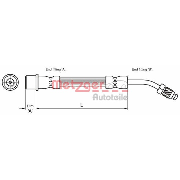 Слика на црево за кочница METZGER 4111108 за Citroen C5 RD Sedan 2.2 HDi - 170 коњи дизел