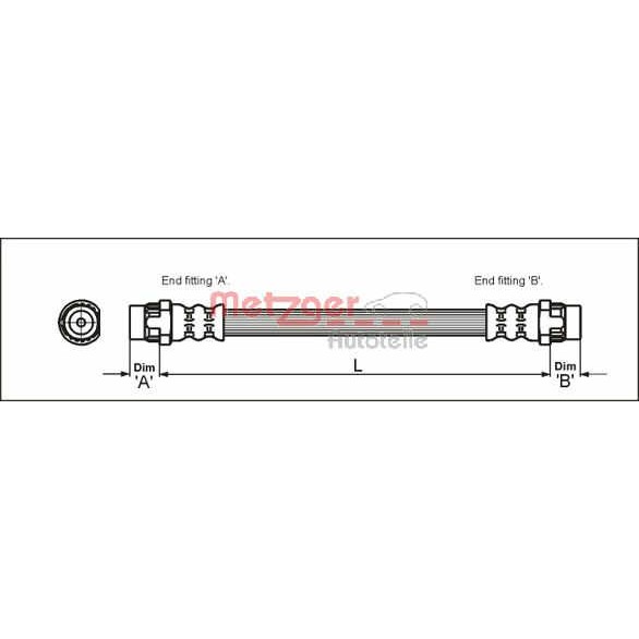 Слика на црево за кочница METZGER 4111166 за Renault Clio 2 1.9 D (B/CB0E) - 64 коњи дизел