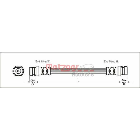 Слика на црево за кочница METZGER 4111168 за Renault Laguna 2 Sport Tourer (KG0-1) 2.0 16V IDE (KG0N) - 140 коњи бензин