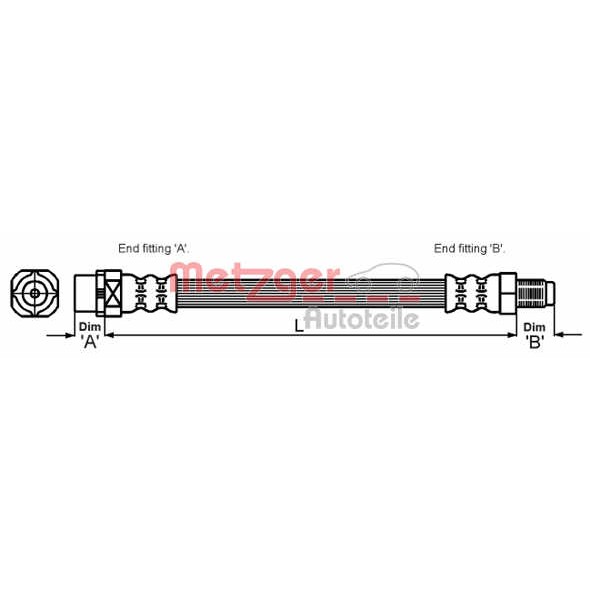 Слика на црево за кочница METZGER 4111438 за BMW 7 Limousine E65 740 i,Li - 306 коњи бензин