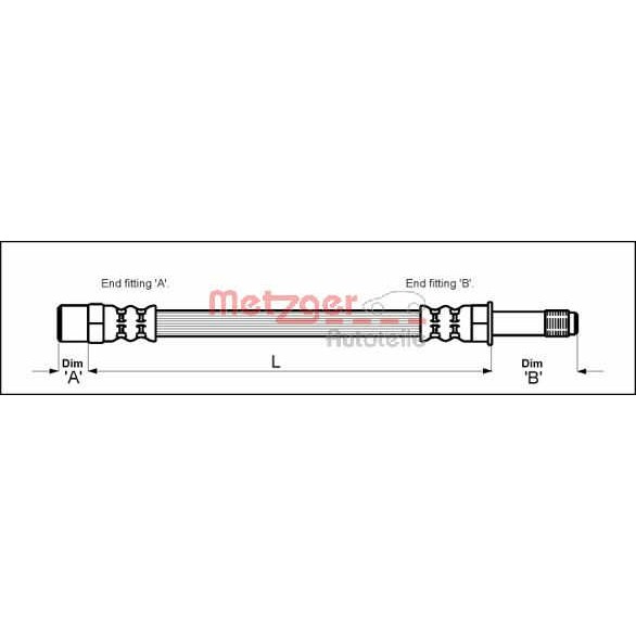 Слика на црево за кочница METZGER 4111718 за VW Caddy 2 Box (9K9A) 1.9 SDI - 64 коњи дизел