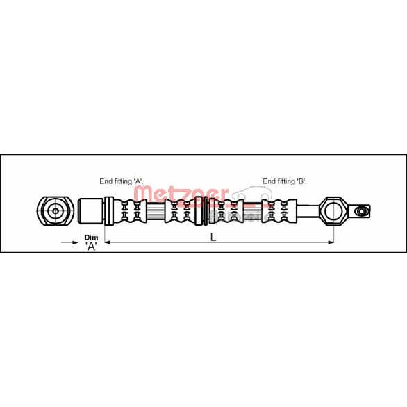 Слика на црево за кочница METZGER 4112213 за Toyota Carina Hatchback (T15) 1.8 GLI (ST150) - 101 коњи бензин