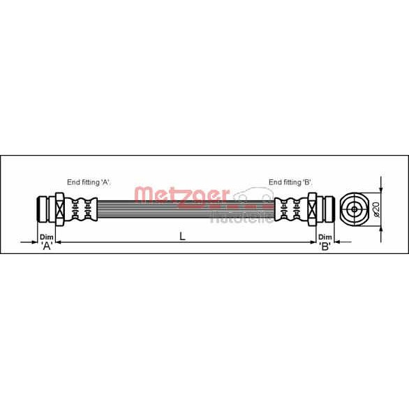 Слика на црево за кочница METZGER 4112257 за Mitsubishi Lancer 3 Station Wagon (C1V,C3V) 1.5 (C12V) - 83 коњи бензин