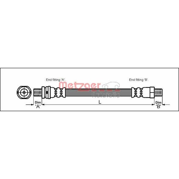 Слика на црево за кочница METZGER 4112507 за Ford Mondeo 1 Saloon (GBP) 1.6 i 16V - 90 коњи бензин