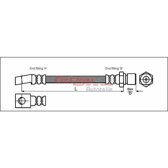 Слика на црево за кочница METZGER 4112812 за Opel Astra F 1.6 i - 71 коњи бензин