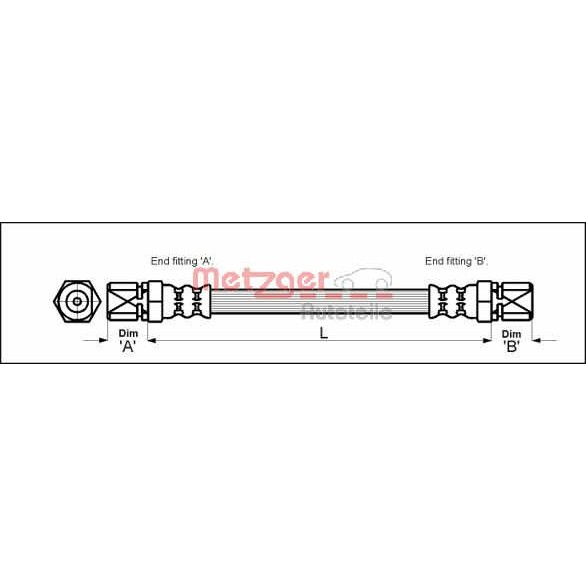 Слика на црево за кочница METZGER 4112813 за Opel Calibra A 2.0 i 16V 4x4 - 150 коњи бензин