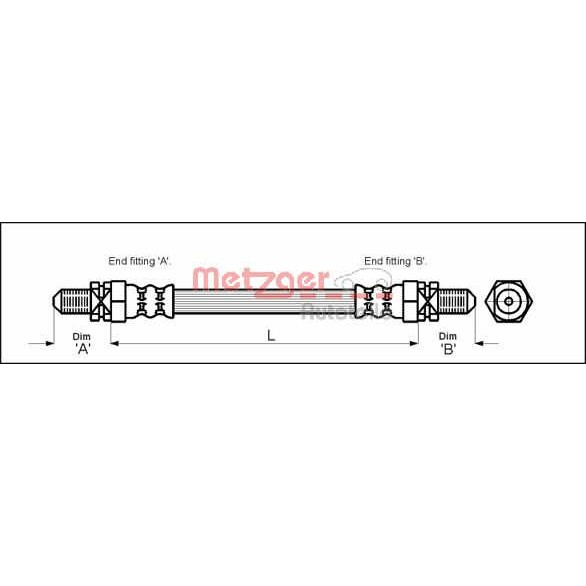 Слика на црево за кочница METZGER 4113254 за Ford Fiesta 3 (gfj) 1.6 Turbo (FBJT) - 131 коњи бензин