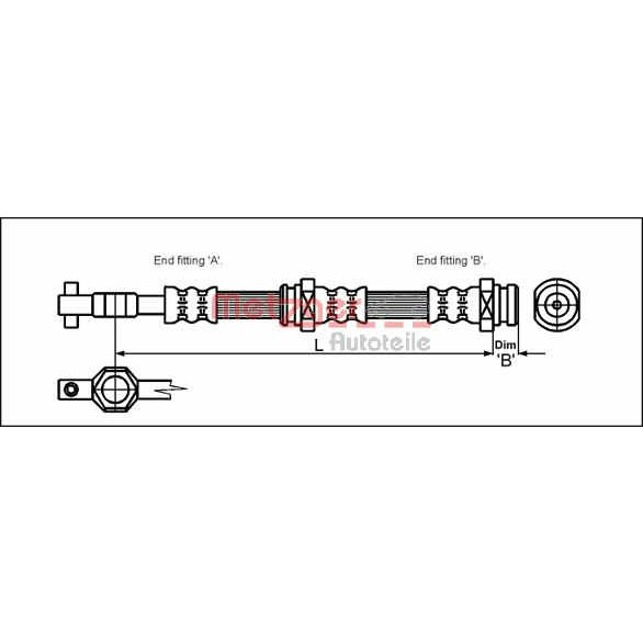 Слика на црево за кочница METZGER 4113304 за Mazda 626 Saloon (GD) 2.0 D - 60 коњи дизел