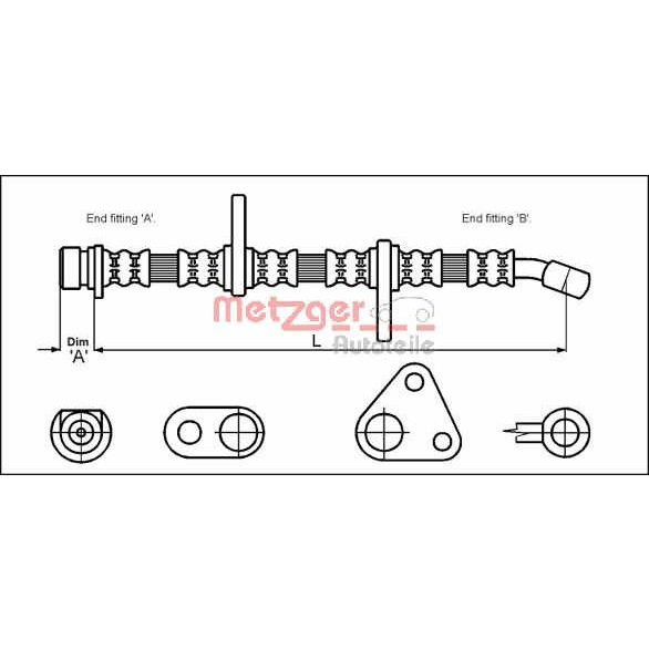 Слика на црево за кочница METZGER 4113500 за Honda CRX 3 (EH,EG) 1.6 i VTi (EG2) - 160 коњи бензин