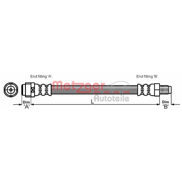 Слика на црево за кочница METZGER 4114082 за Mercedes B-Class (w245) B 200 (245.233) - 136 коњи бензин