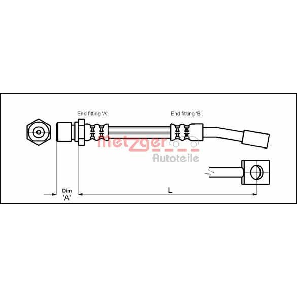 Слика на црево за кочница METZGER 4114679 за Daewoo Lanos Saloon 1.6 16V - 106 коњи бензин