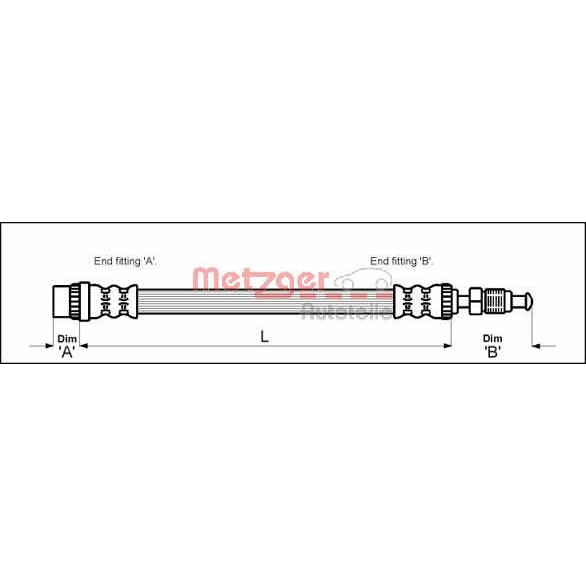 Слика на црево за кочница METZGER 4114712 за Lancia Zeta (220) 2.0 16V (220AL5) - 132 коњи бензин