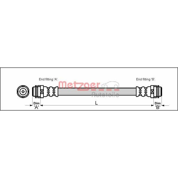 Слика на црево за кочница METZGER 4114798 за Audi A3 (8L1) 1.9 TDI - 110 коњи дизел