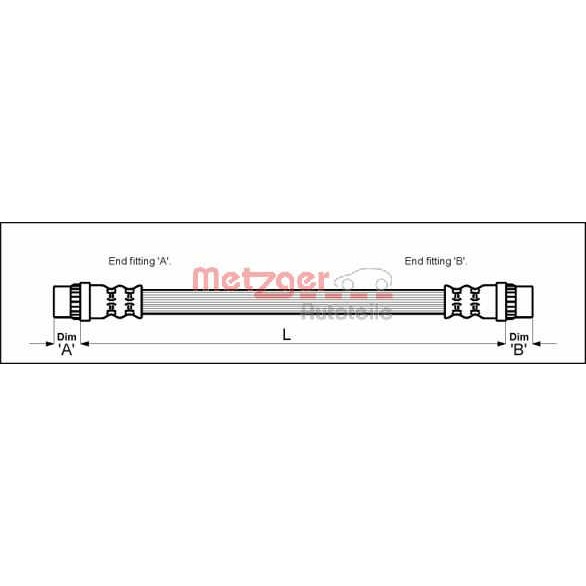 Слика на црево за кочница METZGER 4118573 за Lancia Zeta (220) 2.0 JTD (220AN5) - 109 коњи дизел