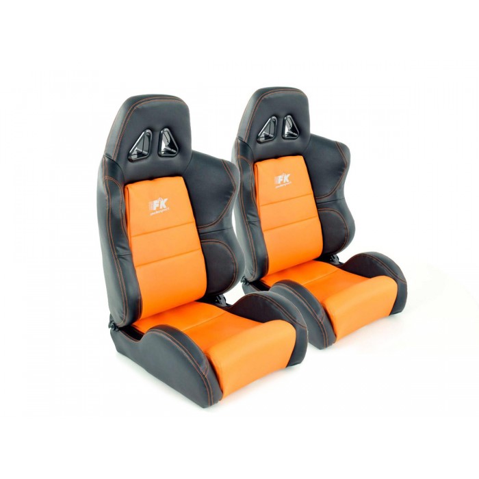 Слика на Спортски седишта комплет 2 бр. Dallas еко кожа портокалови/црни шев портокалови FK Automotive FKRSE010107 за  Alfa Romeo 166 Sedan 2.5 V6 24V (936A2___) - 190 kоњи бензин