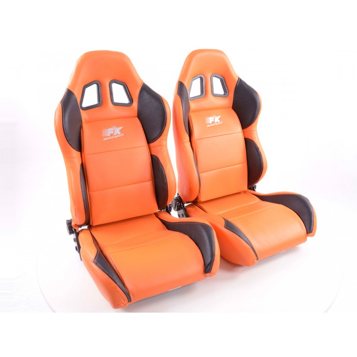 Слика на Спортски седишта комплет 2 бр. Houston еко кожа портокалови/црни шев портокалови FK Automotive FKRSE010045 за  Jaguar XE (x760) 2.0 D - 180 kоњи дизел
