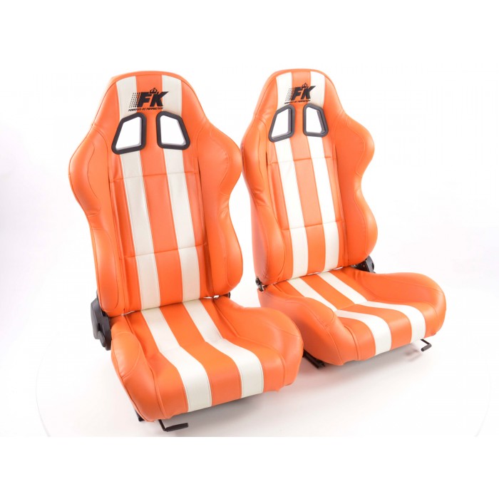Слика на Спортски седишта комплет 2 бр. Indianapolis еко кожа портокалови/бели FK Automotive FKRSE010189 за  Renault Safrane (B54) 2.2 (B543) - 137 kоњи бензин