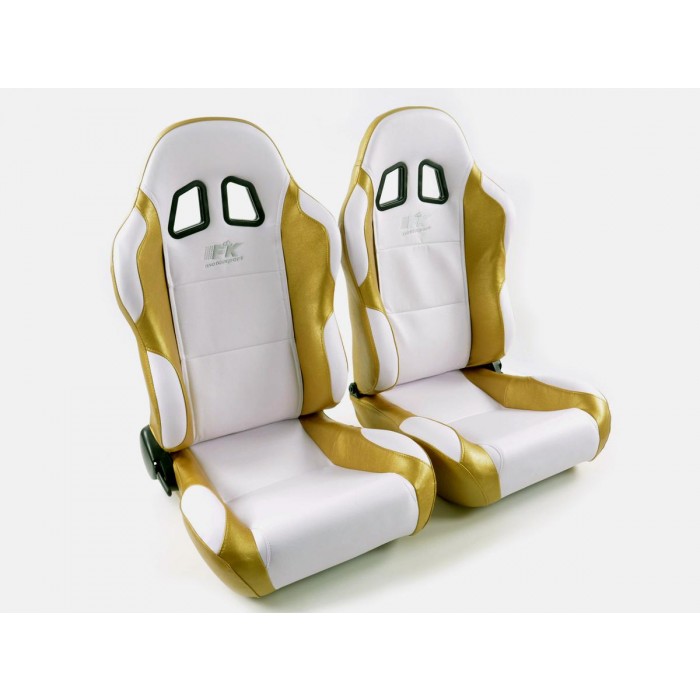 Слика на Спортски седишта комплет 2 бр. Miami еко кожа бели златни FK Automotive FKRSE010069 за   Lotus Elise 340 R 1.8 - 180 kоњи бензин