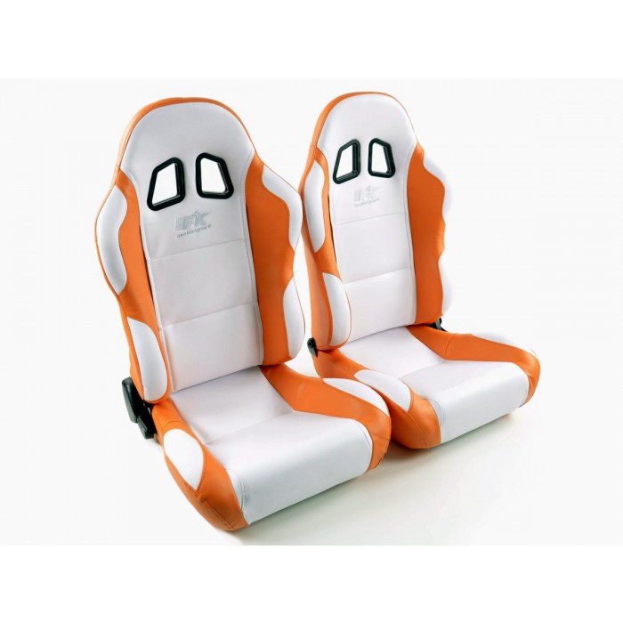 Слика на Спортски седишта комплет 2 бр. Miami еко кожа бели/портокалови FK Automotive FKRSE010061 за  Hyundai ix35 (LM) FCEV - 72 kоњи водород