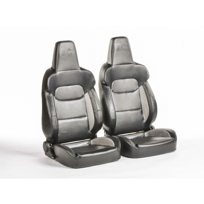 Слика на Спортски седишта комплет 2 бр. München еко кожа црни/сиви FK Automotive FKRSE18045 за  Hyundai Excel Saloon (X-3) 1.5 i 16V - 99 kоњи бензин