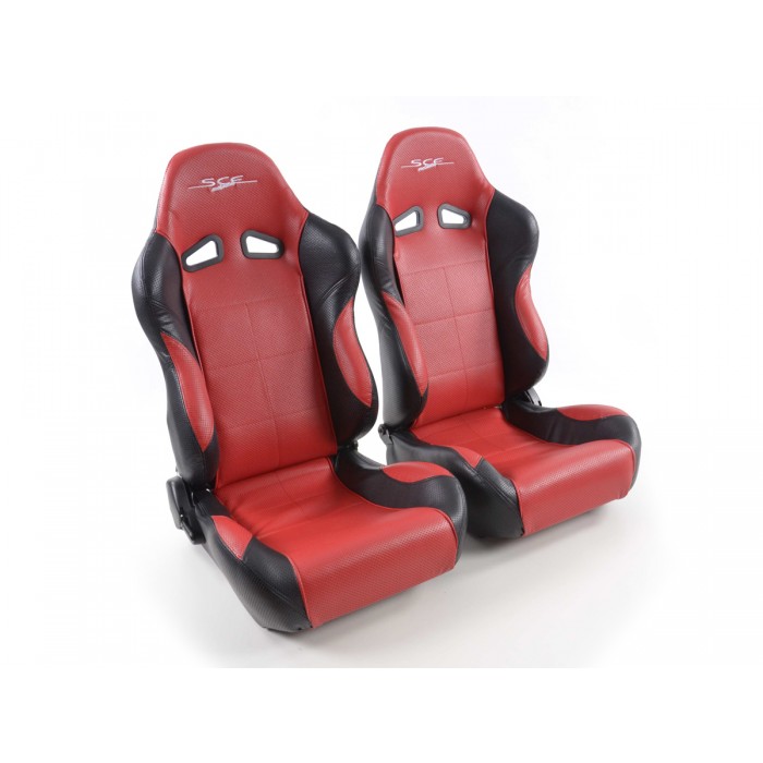 Слика на Спортски седишта комплет 2 бр. SCE-Sportive 2 еко кожа црвени /црни FK Automotive SCERSE117-118 за  Alfa Romeo 166 Sedan 2.5 V6 24V (936A2___) - 190 kоњи бензин