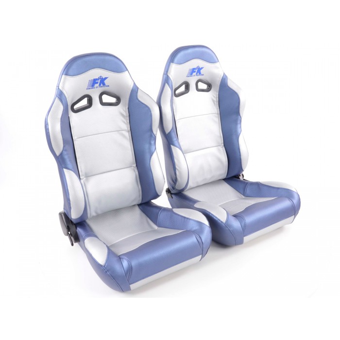 Слика на Спортски седишта комплет 2 бр. Spacelook Carbon еко кожа сиви/плави FK Automotive FKRSE801/802 за  BMW X3 E83 xDrive 28 i - 233 kоњи бензин