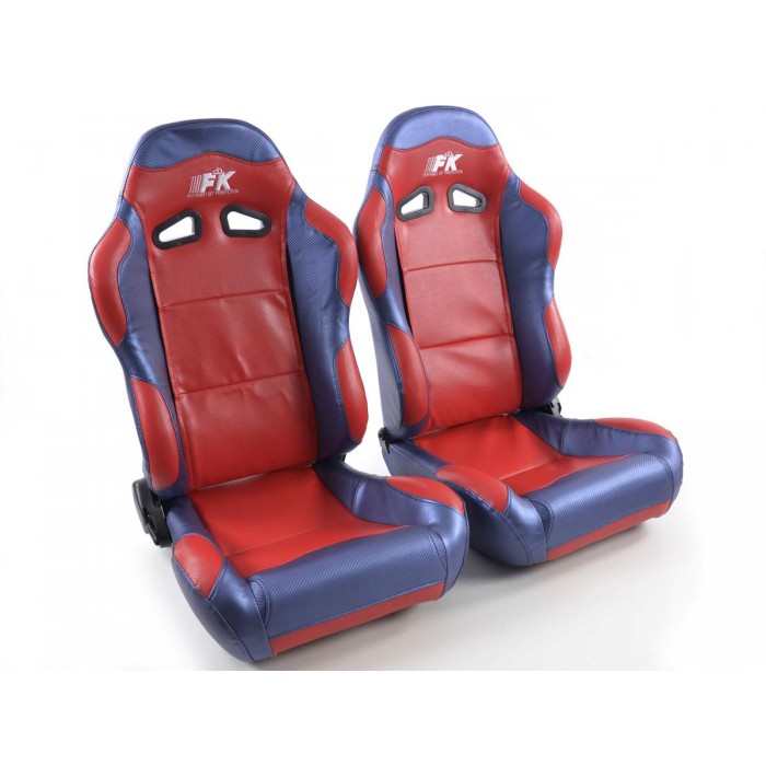 Слика на Спортски седишта комплет 2 бр. Spacelook Carbon еко кожа црвени /плави FK Automotive FKRSE811/812 за  CHEVROLET REZZO 1.6 - 107 kоњи бензин