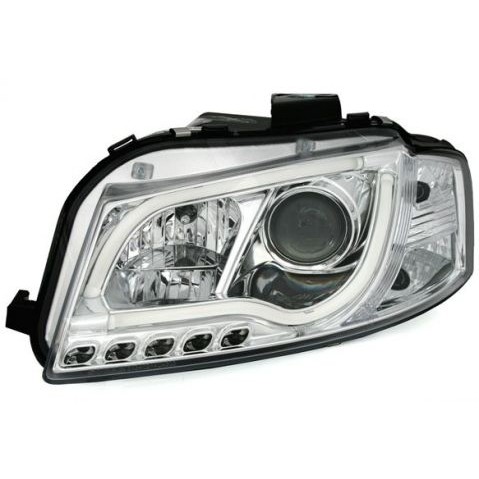 Слика на Тунинг фарови Lightbar Design за Audi А3 (2003-2008) - хром AP SWA11SLGX за  Audi A3 Sportback (8PA) 1.6 TDI - 90 kоњи дизел