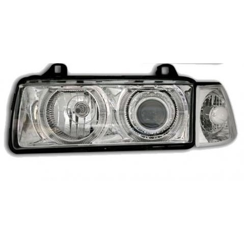 Слика на Тунинг фарови за BMW E36 Angel Eyes (1991-2000) 4d sedan - хром AP SWB04D за  BMW 3 Coupe E36 M3 3.2 - 321 kоњи бензин