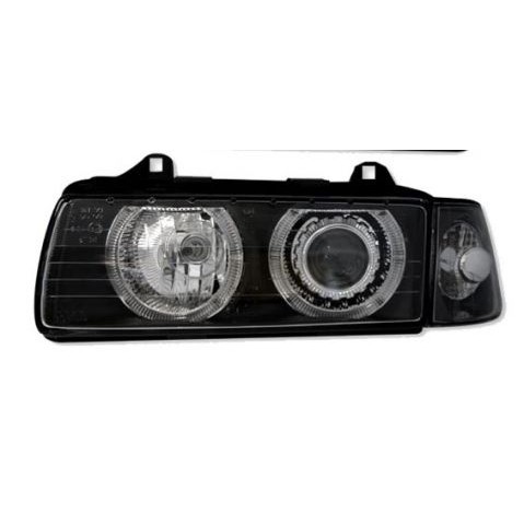 Слика на Тунинг фарови за BMW E36 Angel Eyes (1991-2000) 4d sedan - црни AP SWB04DB за  BMW 3 Touring E36 318 tds - 90 kоњи дизел